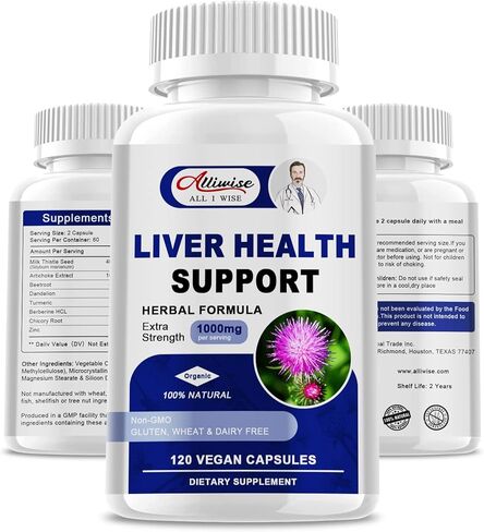 Liver Complex Supplement to Detox, Cleanse, and Repair The Liver, Natural Ingredients Milk Thistle Seed Silybum Marianum, Artichoke Extract, Dandelion, Berberine, Chicory Root & Turmeric(120 Counts) in Kuwait