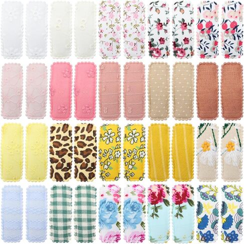 inSowni 40 قطعة 20 لونًا في أزواج من القماش المخطط بطبعة زهور الفهد الصلبة ملفوفة بشكل مستطيل غير قابل للانزلاق ومشابك شعر ومشابك للشعر للأطفال والبنات والأطفال والمراهقين in Kuwait