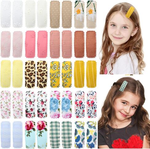 inSowni 40 قطعة 20 لونًا في أزواج من القماش المخطط بطبعة زهور الفهد الصلبة ملفوفة بشكل مستطيل غير قابل للانزلاق ومشابك شعر ومشابك للشعر للأطفال والبنات والأطفال والمراهقين in Kuwait