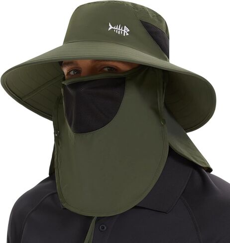 BASSDASH UPF 50+ Breathable Sun Hat with Removable Face Cover and Neck Flap Wide Brim Bucket Hat for Fishing Hiking Men Women in Saudi Arabia
