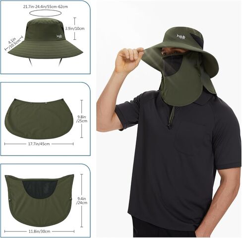 BASSDASH UPF 50+ Breathable Sun Hat with Removable Face Cover and Neck Flap Wide Brim Bucket Hat for Fishing Hiking Men Women in Saudi Arabia