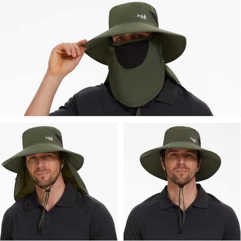 BASSDASH UPF 50+ Breathable Sun Hat with Removable Face Cover and Neck Flap Wide Brim Bucket Hat for Fishing Hiking Men Women in Saudi Arabia