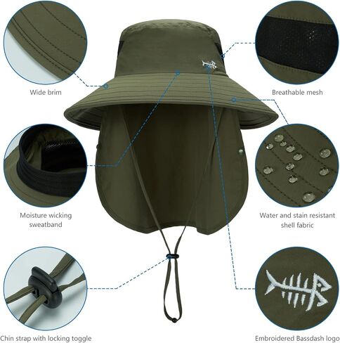 BASSDASH UPF 50+ Breathable Sun Hat with Removable Face Cover and Neck Flap Wide Brim Bucket Hat for Fishing Hiking Men Women in Saudi Arabia