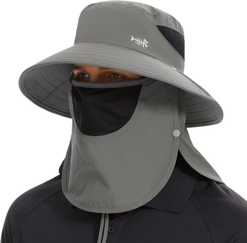 BASSDASH UPF 50+ Breathable Sun Hat with Removable Face Cover and Neck Flap Wide Brim Bucket Hat for Fishing Hiking Men Women in Saudi Arabia