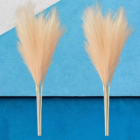Artificial Faux Pampas Grass 8 Pcs Fake Artificial Adjustable Pampas Grass Variable Length Tall Fluffy Stems Table Vase Filler Centerpiece for Living Room Kitchen Decor Boho Decor Wedding -Beige in Saudi Arabia