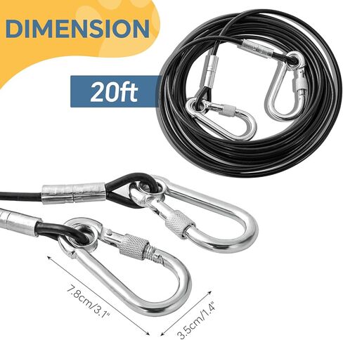 كابل ربط الحيوانات الأليفة من NATGAI للكلاب التي يصل وزنها إلى 300 رطل، كابل ربط عاكس بطول 20 قدمًا للكلاب، كابل ربط مقود الكلب للركض، سلك من الفولاذ المقاوم للصدأ للكلاب الكبيرة (20 قدمًا) in Kuwait