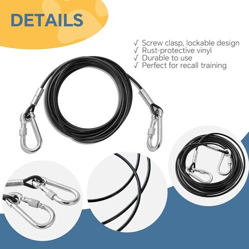 كابل ربط الحيوانات الأليفة من NATGAI للكلاب التي يصل وزنها إلى 300 رطل، كابل ربط عاكس بطول 20 قدمًا للكلاب، كابل ربط مقود الكلب للركض، سلك من الفولاذ المقاوم للصدأ للكلاب الكبيرة (20 قدمًا) in Kuwait