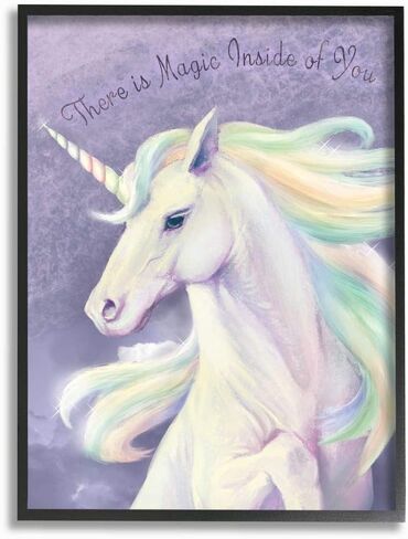 Stupell Industries Magic Inside Of You Inspirational Unicorn Quote Purple Pink ، مصمم بواسطة Ziwei Li Wall Art ، 16 × 20 ، أسود مؤطر in Saudi Arabia