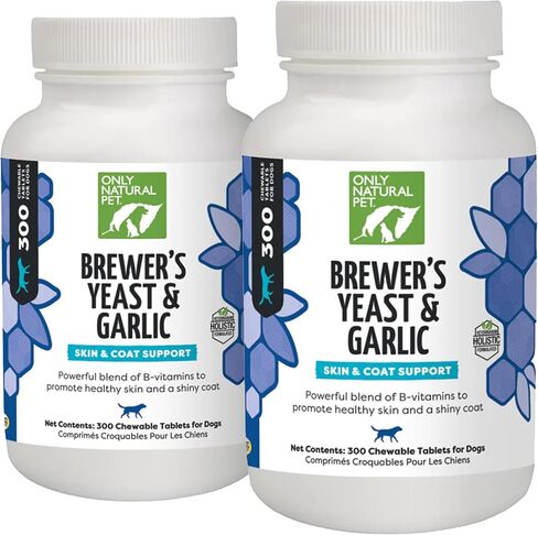 Only Natural Pet Brewer's Yeast & Garlic Chewables - All-Natural Flea & Tick Prevention for Dogs - Fortified with B Vitamins - Promotes Healthy Skin & Coat - 300 Count Tablet (Single) in Saudi Arabia