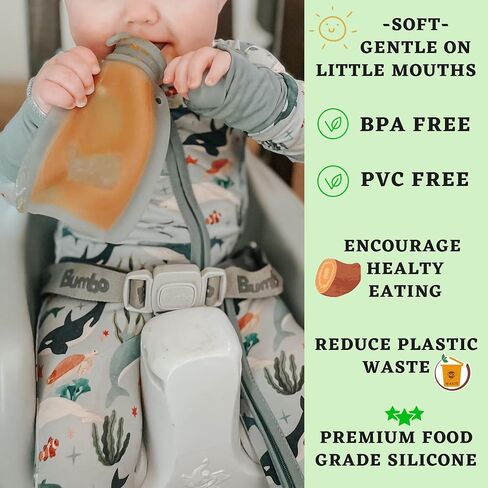 Reusable Silicone Food Pouch for Baby and Toddlers, Squeezable Pouch, Squeeze Pouch, Easy Clean Silicone Pouch for Pre-K and School, Homemade Baby Food Storage, 4oz (Blue-Orange-2 Pack) in Saudi Arabia