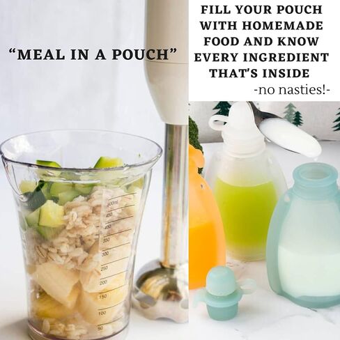 Reusable Silicone Food Pouch for Baby and Toddlers, Squeezable Pouch, Squeeze Pouch, Easy Clean Silicone Pouch for Pre-K and School, Homemade Baby Food Storage, 4oz (Blue-Orange-2 Pack) in Saudi Arabia