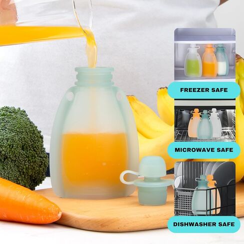 Reusable Silicone Food Pouch for Baby and Toddlers, Squeezable Pouch, Squeeze Pouch, Easy Clean Silicone Pouch for Pre-K and School, Homemade Baby Food Storage, 4oz (Blue-Orange-2 Pack) in Saudi Arabia