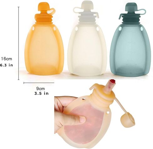 Reusable Silicone Food Pouch for Baby and Toddlers, Squeezable Pouch, Squeeze Pouch, Easy Clean Silicone Pouch for Pre-K and School, Homemade Baby Food Storage, 4oz (Blue-Orange-2 Pack) in Saudi Arabia