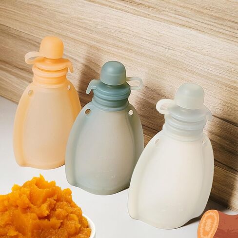 Reusable Silicone Food Pouch for Baby and Toddlers, Squeezable Pouch, Squeeze Pouch, Easy Clean Silicone Pouch for Pre-K and School, Homemade Baby Food Storage, 4oz (Blue-Orange-2 Pack) in Saudi Arabia