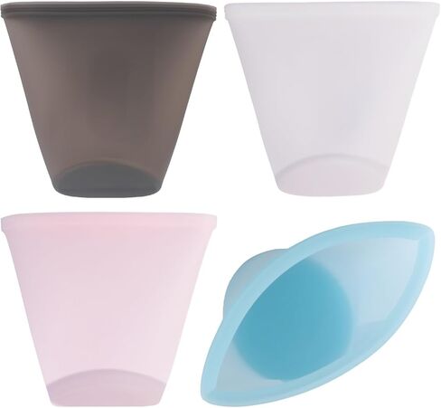 Reusable Silicone Snack Bags for Kids - Durable and Secure Travel Containers with Travel Clips | Food Pouches for Toddlers, and Young Children | Eco-Friendly and Easy to Clean Silicone Bags - 4 Pack in Kuwait