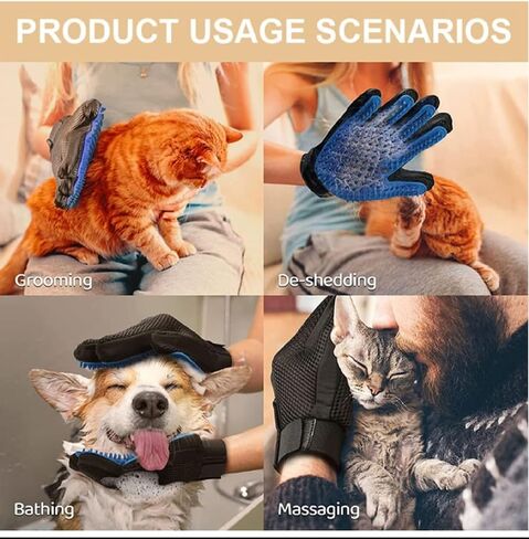 Fareeha Pet Hair Remover Combo: Roller & Gentle Grooming Glove - Effortlessly Remove Cat Hair from Furniture, Carpet, Bedding & Enjoy Deshedding & Massage with Enhanced Five Finger Design in Saudi Arabia