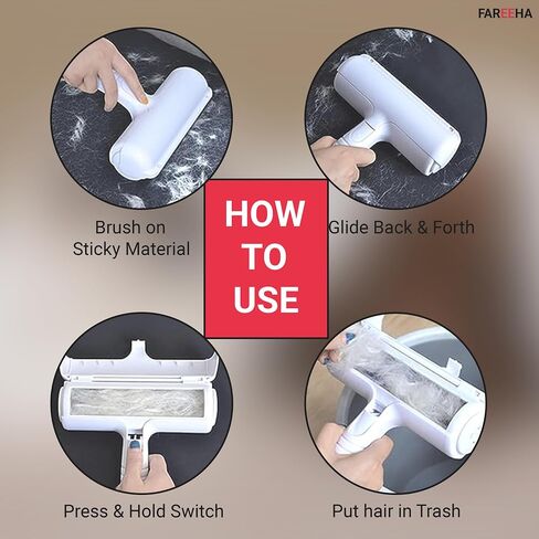 Fareeha Pet Hair Remover Combo: Roller & Gentle Grooming Glove - Effortlessly Remove Cat Hair from Furniture, Carpet, Bedding & Enjoy Deshedding & Massage with Enhanced Five Finger Design in Saudi Arabia