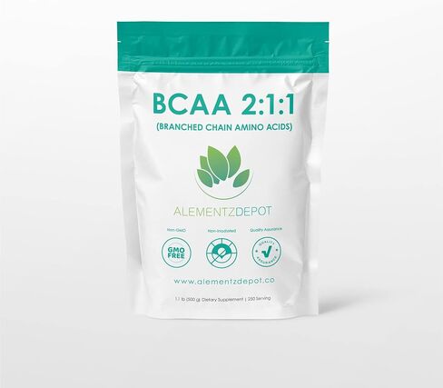 AlementzDepot BCAA 2:1:1 (الأحماض الأمينية المتفرعة السلسلة) (500 جرام - 1.1 رطل) - مسحوق BCAA بدون نكهة - مسحوق الأحماض الأمينية - BCAA قبل التمرين - مكملات بناء العضلات in Kuwait