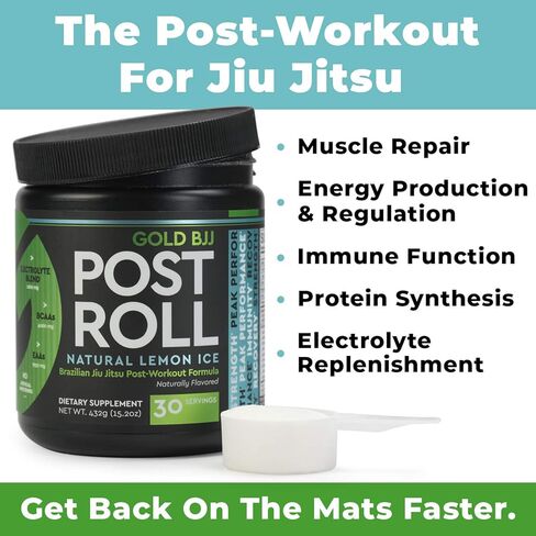 Gold BJJ PostRoll - مكمل Jiu Jitsu لما بعد التمرين مع الأحماض الأمينية الأساسية EAA وBCAA - مسحوق ما بعد التمرين خاص بالفنون القتالية (ثلج الليمون، 30 وجبة) in Kuwait