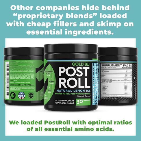 Gold BJJ PostRoll - مكمل Jiu Jitsu لما بعد التمرين مع الأحماض الأمينية الأساسية EAA وBCAA - مسحوق ما بعد التمرين خاص بالفنون القتالية (ثلج الليمون، 30 وجبة) in Kuwait