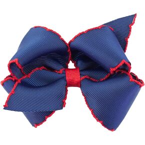 Wee Ones Girls' Grosgrain Bow With Matching Moonstitch Edge on a WeeStay No-Slip Hair Clip, King, Hot Pink