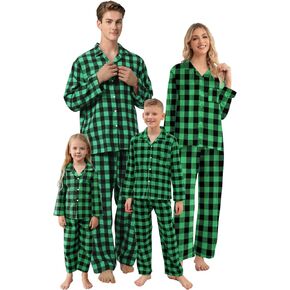 QZH.DUAO Matching Family Christmas Pajamas Set Long Sleeve Holiday Warm Sleepwear Couple Button Down Pjs Set