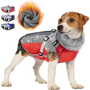 معطف للكلاب من لوكوفي مزود بحزام مدمج، معاطف دافئة للكلاب من الصوف المقاوم للماء للكلاب الصغيرة والمتوسطة الحجم، سترة عاكسة قابلة للتعديل من الفرو للمشي في الهواء الطلق (أحمر) in Kuwait