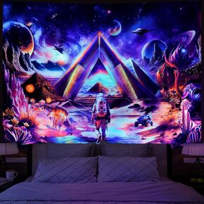 Amonercvita Blacklight Galaxy Space Tapestry UV Reactive Astronaut Tapestry Trippy Pyramid Planet Tapestry Fantasy Neon Plants Wall Hanging Mysterious Jellyfish Tapestry for Bedroom in Kuwait