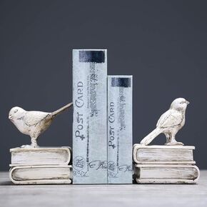 ديكور منزلي أبيض طيور وكتب بتصميم عتيق من الراتينج كتب أرفف للكتب وأوزان ورقية ونهايات الكتاب ودعائم الكتب وسدادات الكتب ومجموعة من 2 in Saudi Arabia