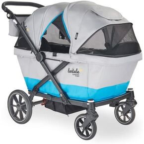Larktale Caravan Coupe - Compact 2-Seater Stroller Wagon with Small Fold - Adjustable Canopies Included - Gray/Black