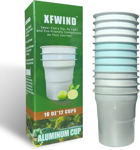 أكواب ألومنيوم XFWIND، 16oz، مجموعة من 12 قطعة، قابلة لإعادة التدوير، قابلة لإعادة الاستخدام، آمنة للاستخدام في غسالة الأطباق، أكواب حفلات التخييم in Saudi Arabia