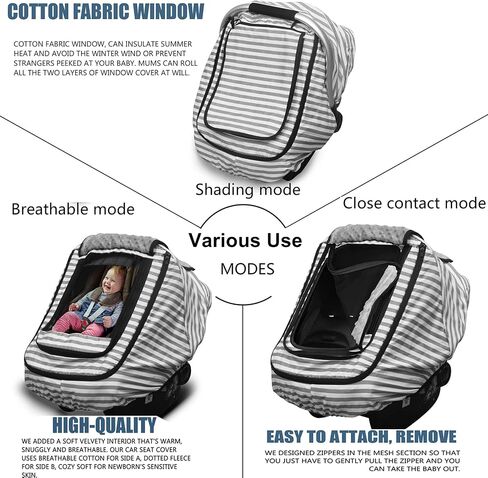 Car Seat Covers for Babies,Baby Car Seat Cover for Boys Girls,Windproof Infant Carseat Cover,Kick-Proof Car Seat Canopy with Breathable Mesh Peep Window(Grey Stripe) in Kuwait