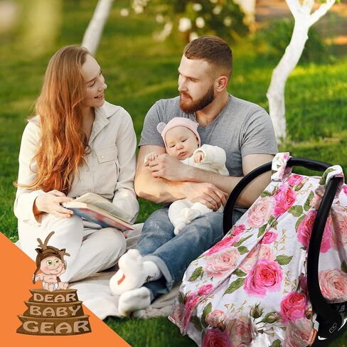 مظلة مقعد سيارة للأطفال من Dear Baby Gear + فتحة بزر كبس، مظلة مقعد السيارة للاستخدام اليومي، غطاء لمقاعد السيارة لحديثي الولادة، غطاء رضاعة أنيق، وردي وردي/نقطة مينكي وردية، 40 بوصة × 30 بوصة in Saudi Arabia