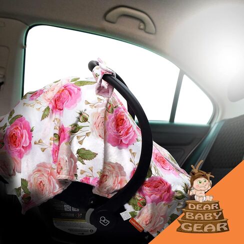 مظلة مقعد سيارة للأطفال من Dear Baby Gear + فتحة بزر كبس، مظلة مقعد السيارة للاستخدام اليومي، غطاء لمقاعد السيارة لحديثي الولادة، غطاء رضاعة أنيق، وردي وردي/نقطة مينكي وردية، 40 بوصة × 30 بوصة in Saudi Arabia