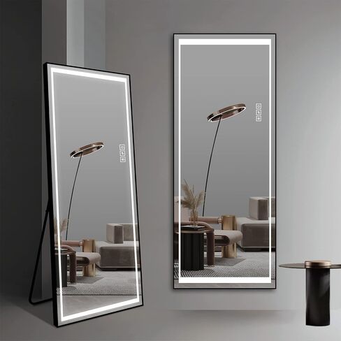 LAIYA 65"x 21" Full Length Wall Mirror with 3 Colors LED Light, Stand Up Body Mirror and Wall Full Body Mirror, Tall Full Size Mirror for Bedroom Cloakroom Gyms, Giant Floor Dressing Mirror in Saudi Arabia