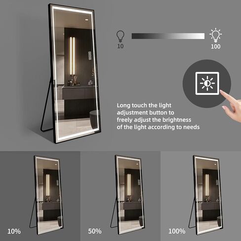 LAIYA 65"x 21" Full Length Wall Mirror with 3 Colors LED Light, Stand Up Body Mirror and Wall Full Body Mirror, Tall Full Size Mirror for Bedroom Cloakroom Gyms, Giant Floor Dressing Mirror in Saudi Arabia
