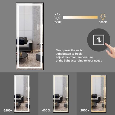 LAIYA 65"x 21" Full Length Wall Mirror with 3 Colors LED Light, Stand Up Body Mirror and Wall Full Body Mirror, Tall Full Size Mirror for Bedroom Cloakroom Gyms, Giant Floor Dressing Mirror in Saudi Arabia