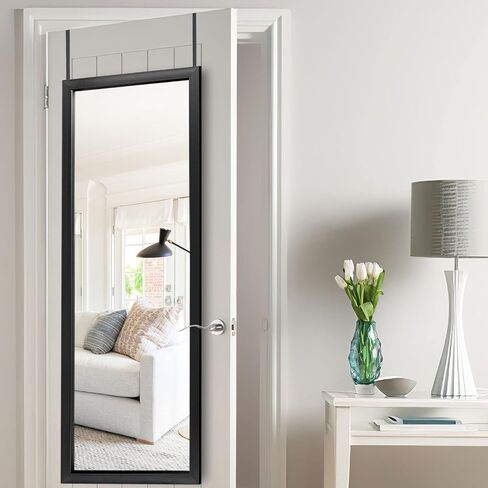 PexFix Door Mirror 55''×16'' Full Length Mirror Over The Door Hanging Over Door Mirror Space Saving Floor Door Mirror with Black Frame in Saudi Arabia
