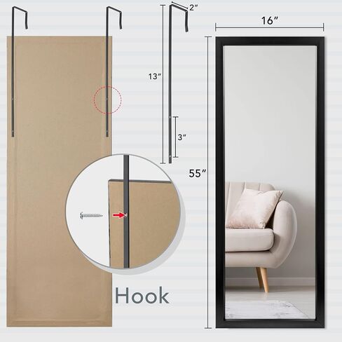 PexFix Door Mirror 55''×16'' Full Length Mirror Over The Door Hanging Over Door Mirror Space Saving Floor Door Mirror with Black Frame in Saudi Arabia