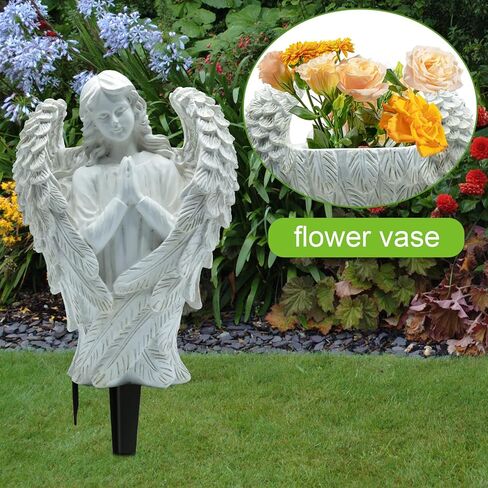تمثال ملاك لتزيين المقبرة من رييسو، تمثال ملاك ابيض مع مسامير، تماثيل حديقة ديكور المنزل الخارجي، مزهرية زهور فريدة من نوعها، هدايا تذكارية لفقدان احبائك in Kuwait