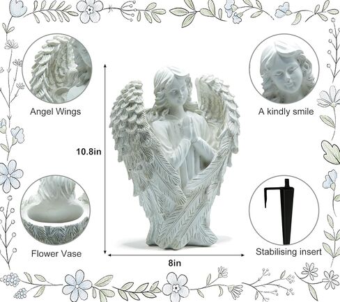 تمثال ملاك لتزيين المقبرة من رييسو، تمثال ملاك ابيض مع مسامير، تماثيل حديقة ديكور المنزل الخارجي، مزهرية زهور فريدة من نوعها، هدايا تذكارية لفقدان احبائك in Kuwait