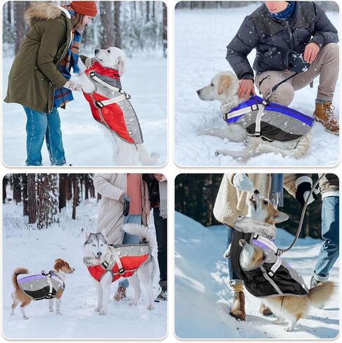معطف للكلاب من لوكوفي مزود بحزام مدمج، معاطف دافئة للكلاب من الصوف المقاوم للماء للكلاب الصغيرة والمتوسطة الحجم، سترة عاكسة قابلة للتعديل من الفرو للمشي في الهواء الطلق (أحمر) in Kuwait