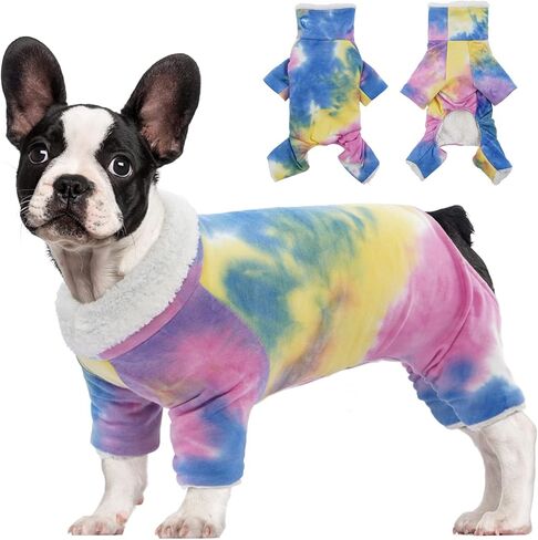 kuoser معطف الطقس البارد للكلاب، التعادل صبغ الياقة المدورة جرو بيجامة لينة القطن الحيوانات الأليفة الملابس الصوف هزلي القط نيسيس حللا، خفيفة الوزن أربعة أرجل السترة للكلاب المتوسطة الصغيرة مع طوق فروي in Kuwait