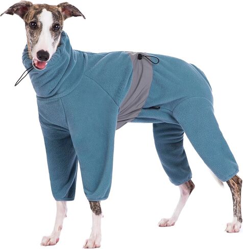 Dog Winter Coat Jumpsuit, Blue Fleece, Large (57cm Back, 82cm Chest, 47cm Neck), Water Resistant, Zipper & Drawstring, for Large Breeds in Kuwait