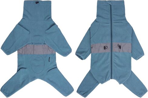 Dog Winter Coat Jumpsuit, Blue Fleece, Large (57cm Back, 82cm Chest, 47cm Neck), Water Resistant, Zipper & Drawstring, for Large Breeds in Kuwait