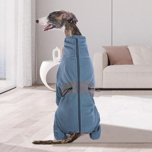 Dog Winter Coat Jumpsuit, Blue Fleece, Large (57cm Back, 82cm Chest, 47cm Neck), Water Resistant, Zipper & Drawstring, for Large Breeds in Kuwait