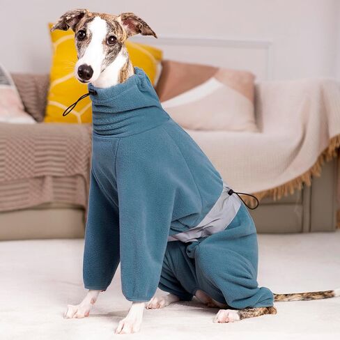 Dog Winter Coat Jumpsuit, Blue Fleece, Large (57cm Back, 82cm Chest, 47cm Neck), Water Resistant, Zipper & Drawstring, for Large Breeds in Kuwait