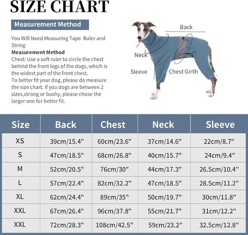 Dog Winter Coat Jumpsuit, Blue Fleece, Large (57cm Back, 82cm Chest, 47cm Neck), Water Resistant, Zipper & Drawstring, for Large Breeds in Kuwait