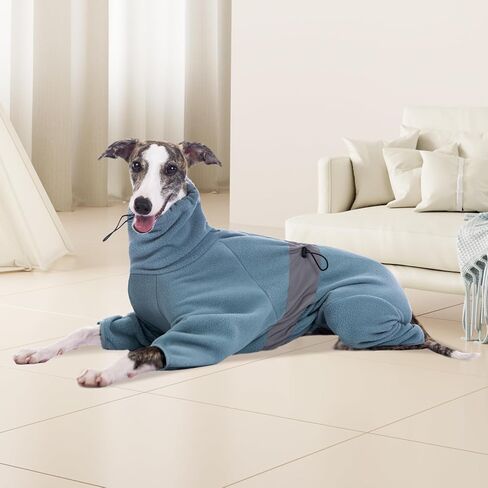Dog Winter Coat Jumpsuit, Blue Fleece, Large (57cm Back, 82cm Chest, 47cm Neck), Water Resistant, Zipper & Drawstring, for Large Breeds in Kuwait