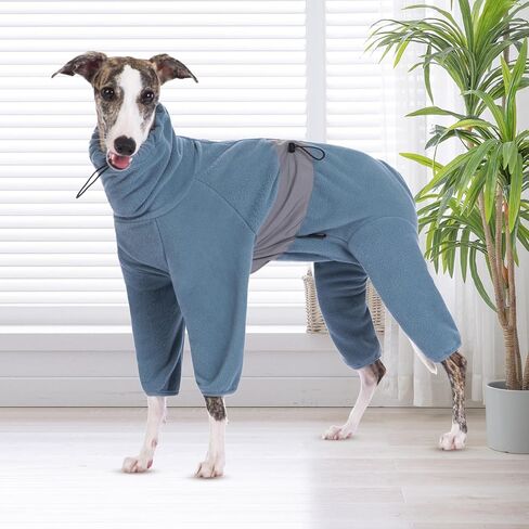 Dog Winter Coat Jumpsuit, Blue Fleece, Large (57cm Back, 82cm Chest, 47cm Neck), Water Resistant, Zipper & Drawstring, for Large Breeds in Kuwait